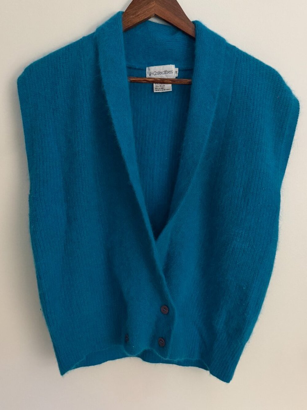 Vintage JH Collectibles Fuzzy Teal Angora Lambswool Sweater Vest, Size M